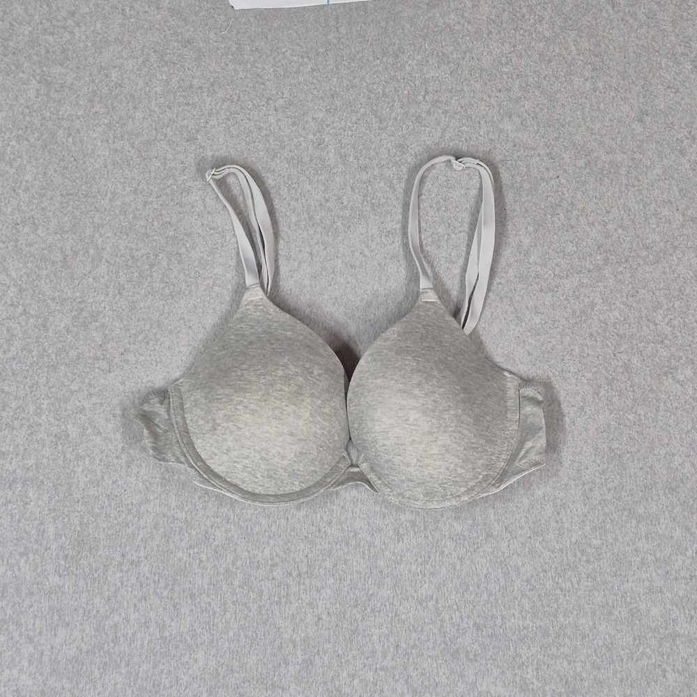 PINK Women Bra 34B Gray T Shirt Underwired Lightly Lined Adjustable